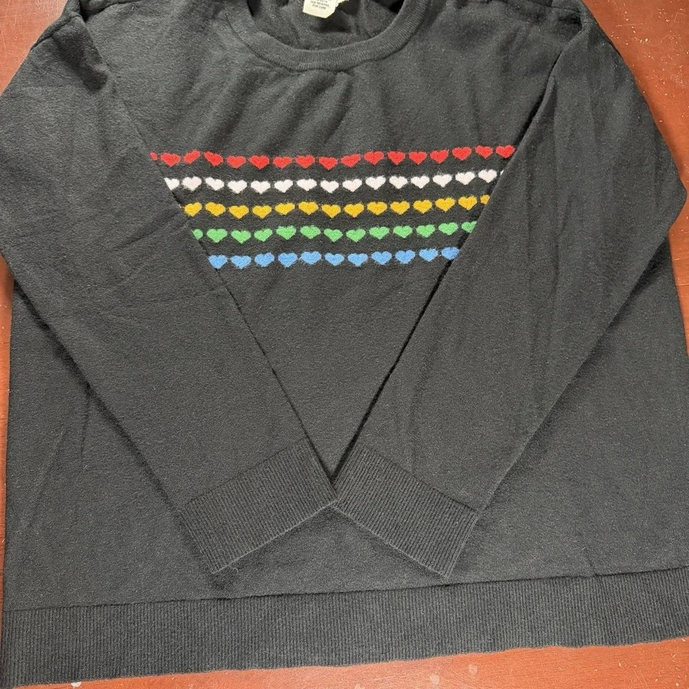 Heart Sweater Black 5 Rows Colorful Hearts Size Small - Picture 5 of 8